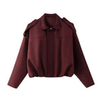 Women's Oversized Suede Bomber Jacket with Zip Front