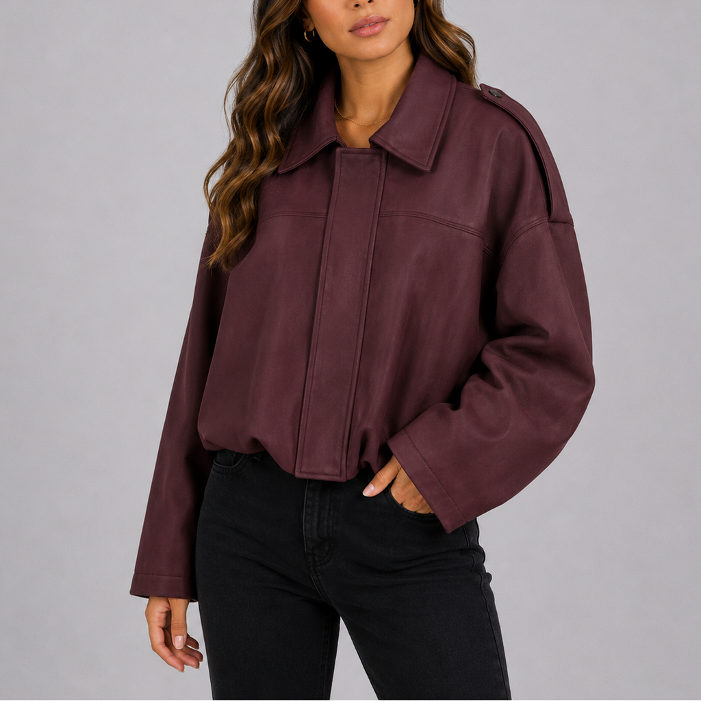 Women's Oversized Cropped Bomber Jacket | Collared Zip Front
