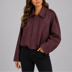 Women's Oversized Cropped Bomber Jacket | Collared Zip Front