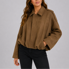 Women's Oversized Cropped Bomber Jacket | Collared Zip Front