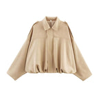 Women's Oversized Suede Bomber Jacket with Zip Front