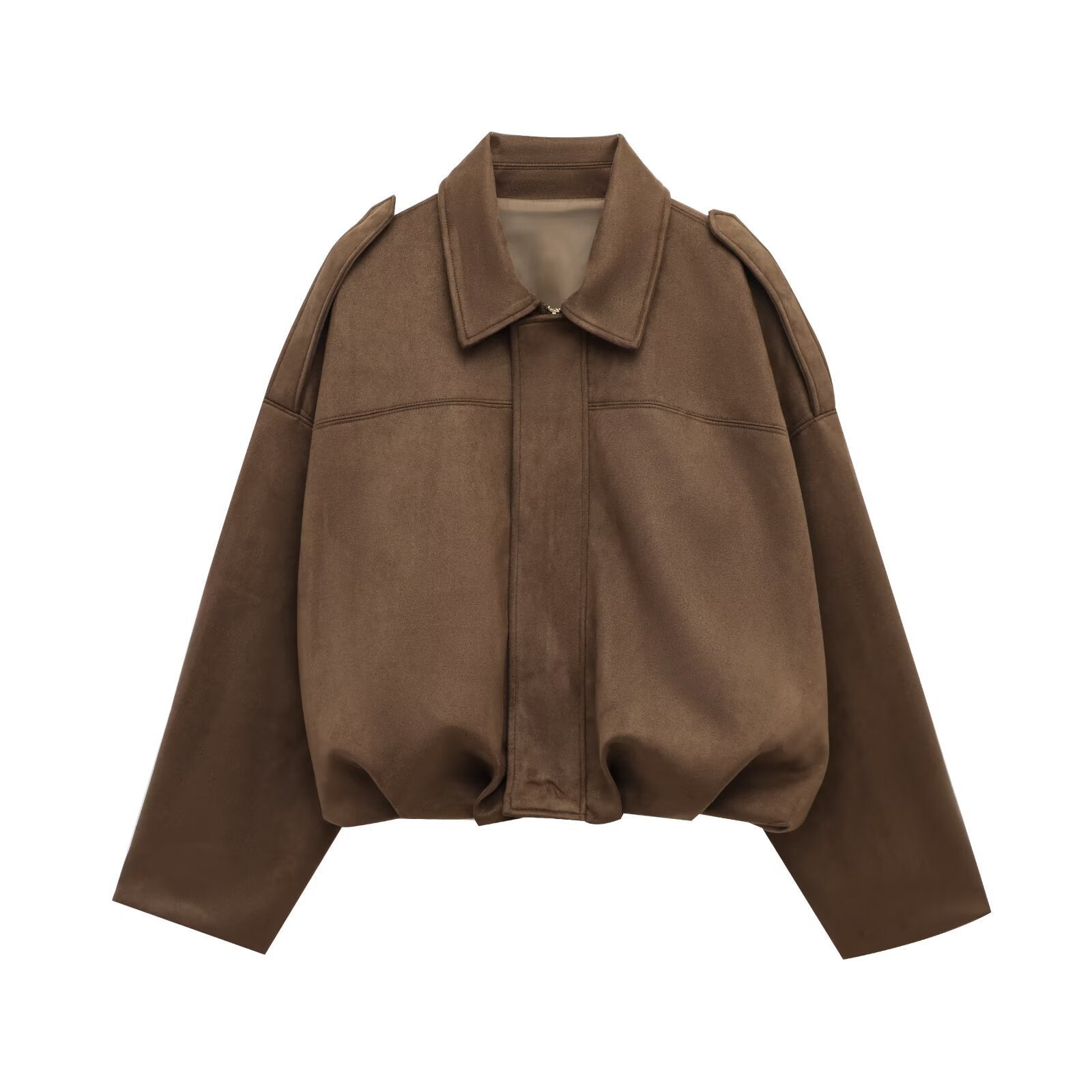 Women's Oversized Suede Bomber Jacket with Zip Front