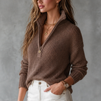 Women's Oversized Half Zip Jumper with Stand Collar