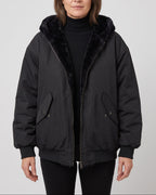Women's Oversized Hooded Bomber Jacket with Faux Fur Lining