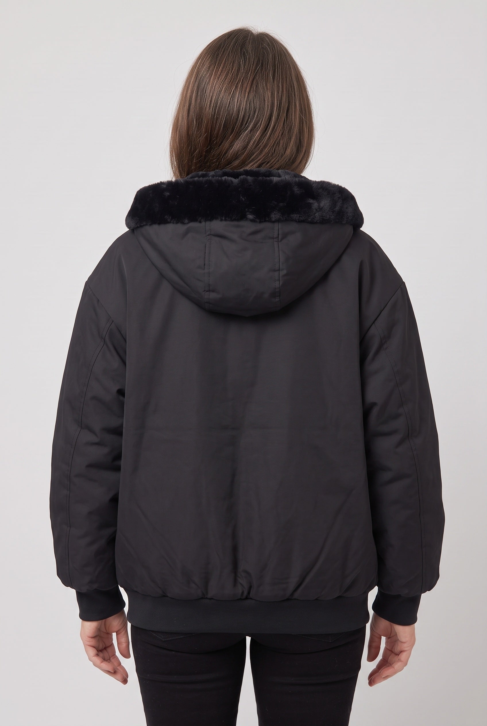 Women's Oversized Hooded Bomber Jacket with Faux Fur Lining