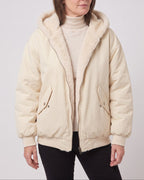 Women's Oversized Hooded Bomber Jacket with Faux Fur Lining - White