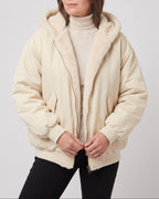 Women's Oversized Hooded Bomber Jacket with Faux Fur Lining
