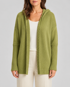 Women's Open Front Longline Ribbed Trim Hooded Cardigan