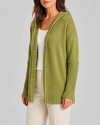 Women's Open Front Longline Ribbed Trim Hooded Cardigan