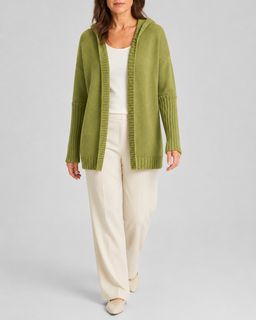 Women's Open Front Longline Ribbed Trim Hooded Cardigan