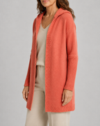 Women's Open Front Longline Ribbed Trim Hooded Cardigan