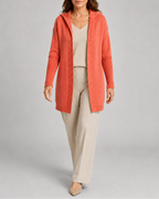 Women's Open Front Longline Ribbed Trim Hooded Cardigan