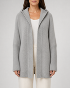Women's Open Front Longline Ribbed Trim Hooded Cardigan