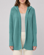 Women's Open Front Longline Ribbed Trim Hooded Cardigan