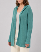 Women's Open Front Longline Ribbed Trim Hooded Cardigan