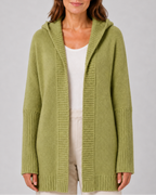 Women's Hooded Longline Cardigan with Open Front and Ribbed Trim