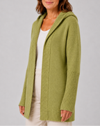 Women's Hooded Longline Cardigan with Open Front and Ribbed Trim