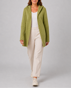 Women's Hooded Longline Cardigan with Open Front and Ribbed Trim