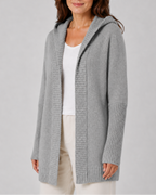 Women's Hooded Longline Cardigan with Open Front and Ribbed Trim