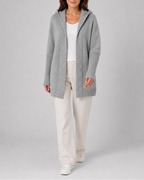 Women's Hooded Longline Cardigan with Open Front and Ribbed Trim