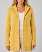 Women's Hooded Longline Cardigan with Open Front and Ribbed Trim