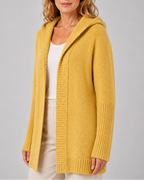 Women's Hooded Longline Cardigan with Open Front and Ribbed Trim
