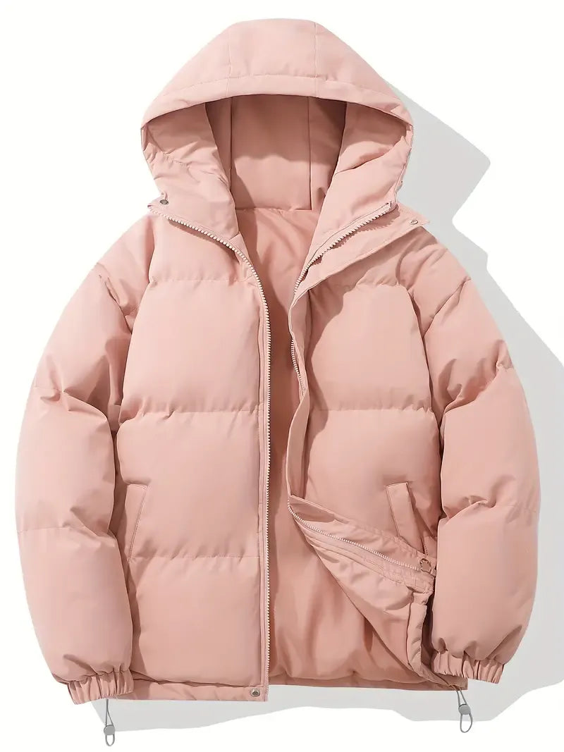 Women's Oversized Hooded Quilted Puffer Jacket with Zip Front