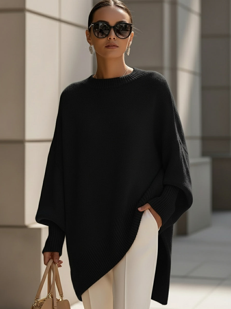 Women's Oversized Jumper with Round Neck and Ribbed Trims