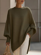Women's Oversized Jumper with Round Neck and Ribbed Trims