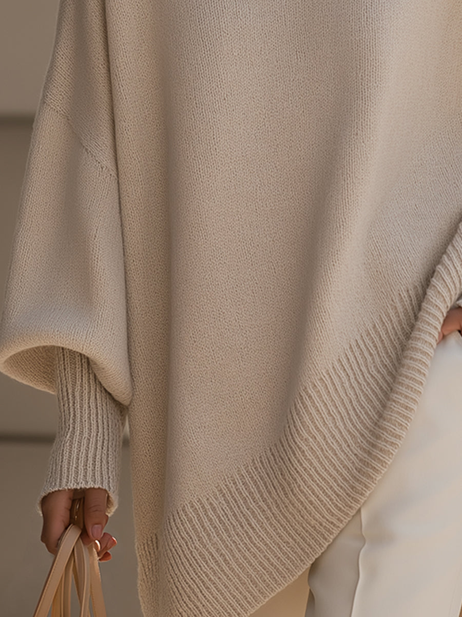 Women's Oversized Jumper with Round Neck and Ribbed Trims