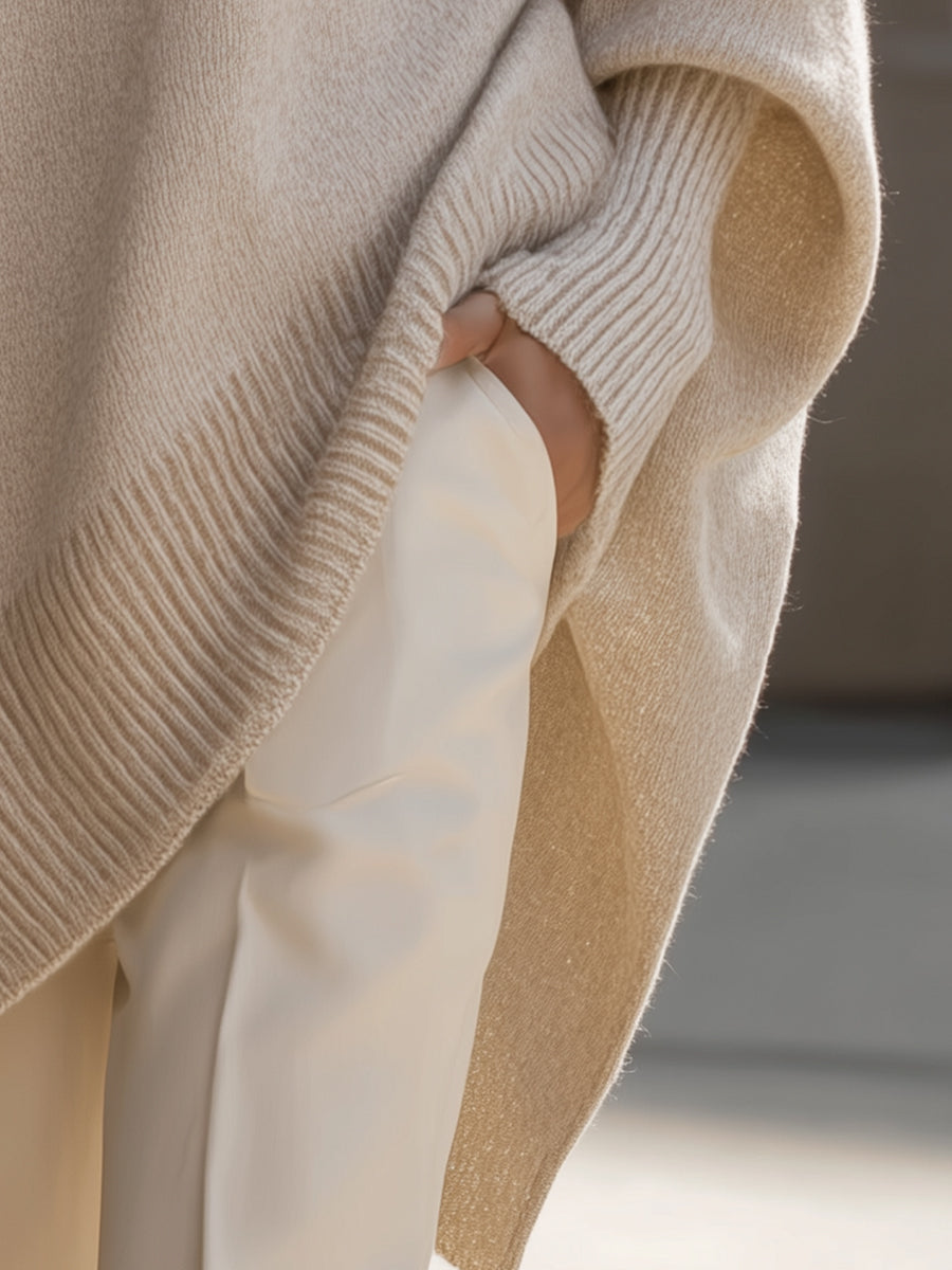 Women's Oversized Jumper with Round Neck and Ribbed Trims