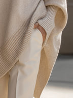 Women's Oversized Jumper with Round Neck and Ribbed Trims