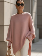Women's Oversized Jumper with Round Neck and Ribbed Trims