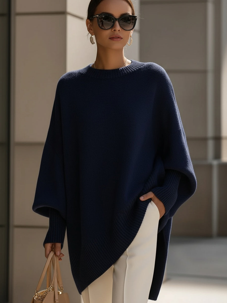 Women's Oversized Jumper with Round Neck and Ribbed Trims