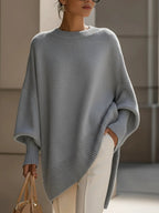 Women's Oversized Jumper with Round Neck and Ribbed Trims