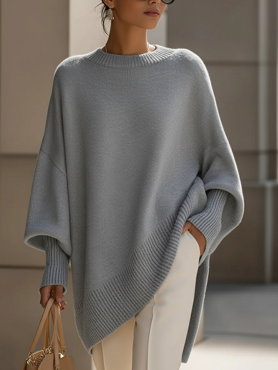 Women's Oversized Jumper with Round Neck and Ribbed Trims