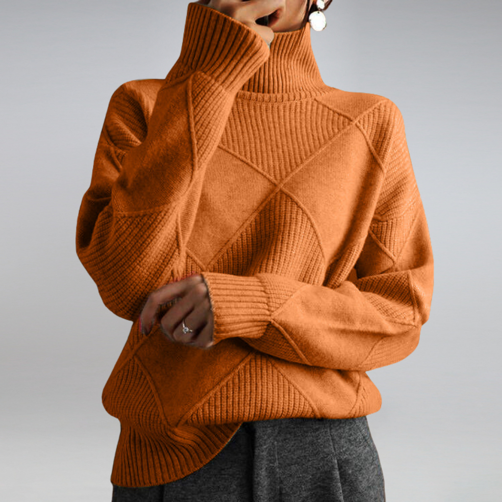 Women's Textured Turtleneck Knit Jumper with Ribbed Cuffs