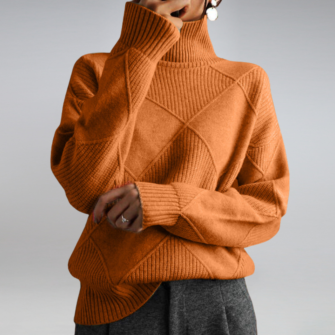 Women's Textured Turtleneck Knit Jumper with Ribbed Cuffs