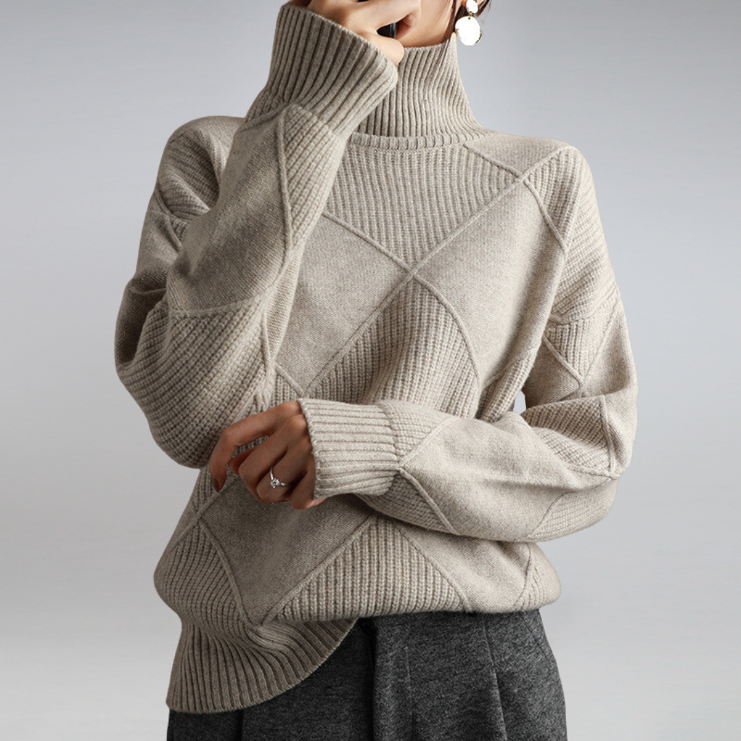 Women's Textured Turtleneck Knit Jumper with Ribbed Cuffs