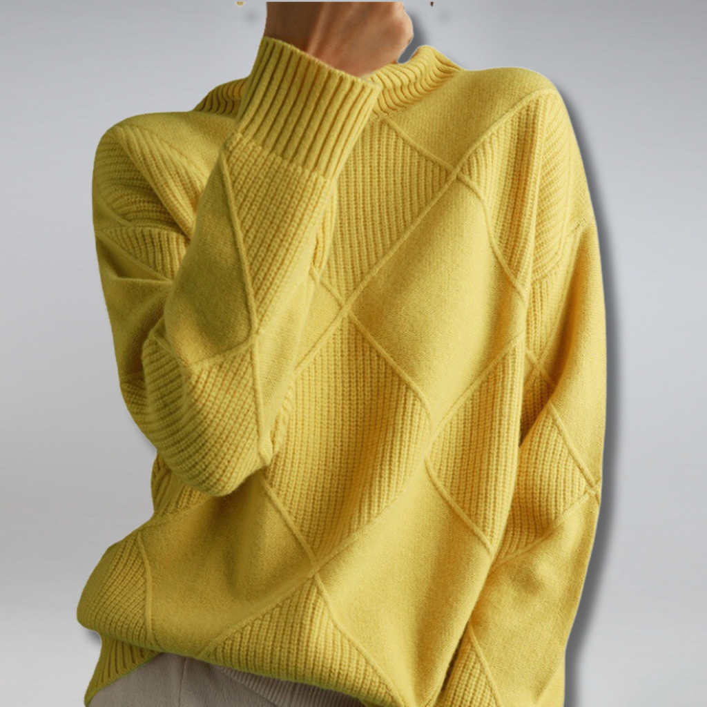 Women's Textured Turtleneck Knit Jumper with Ribbed Cuffs