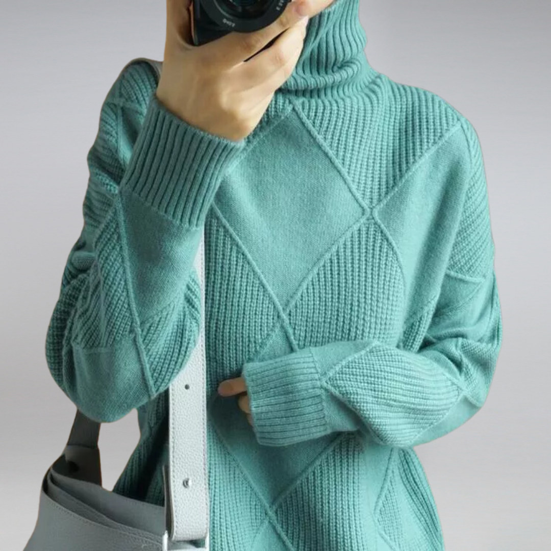 Women's Textured Turtleneck Knit Jumper with Ribbed Cuffs