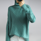 Women's Textured Turtleneck Knit Jumper with Ribbed Cuffs