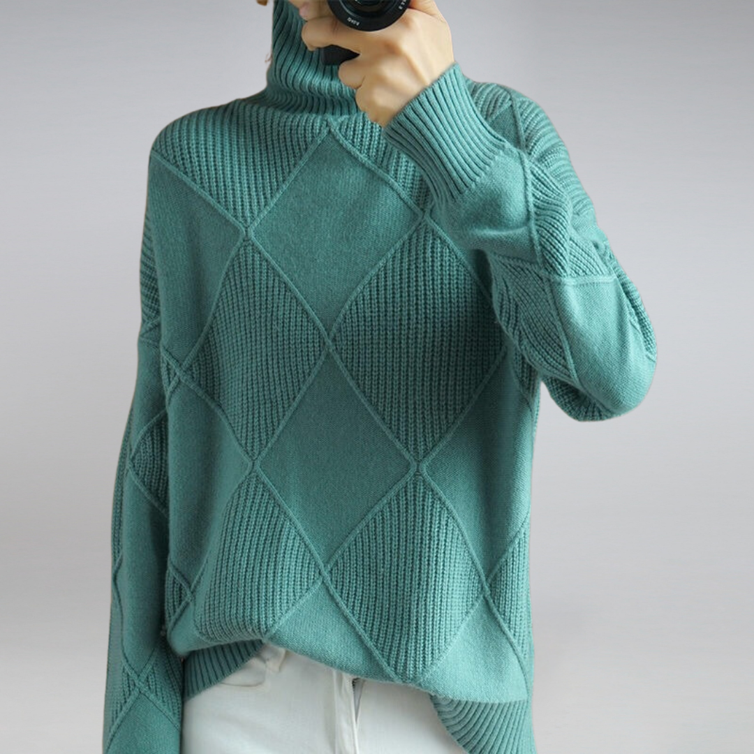 Women's Textured Turtleneck Knit Jumper with Ribbed Cuffs