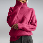 Women's Textured Turtleneck Knit Jumper with Ribbed Cuffs
