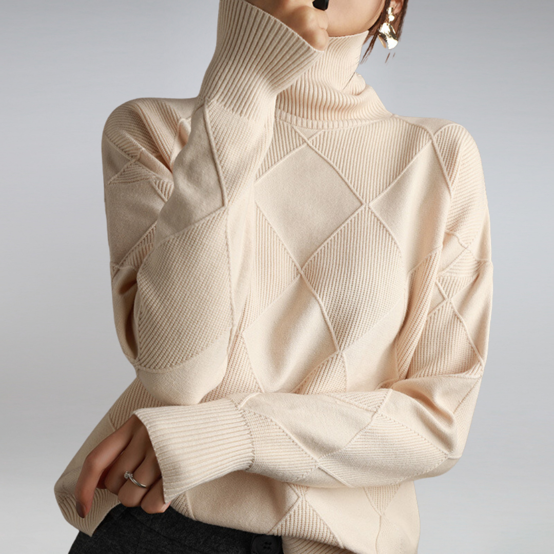 Women's Textured Turtleneck Knit Jumper with Ribbed Cuffs