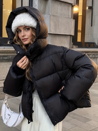 Women's Oversized Padded Puffer Jacket with Hood and Zip Front