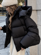 Women's Oversized Padded Puffer Jacket with Hood and Zip Front