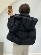 Women's Oversized Padded Puffer Jacket with Hood and Zip Front