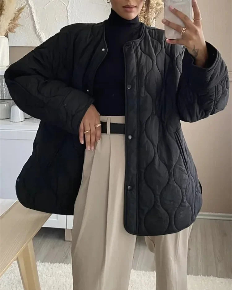 Women's Oversized Quilted Jacket | Button Up Collared Quilt Coat