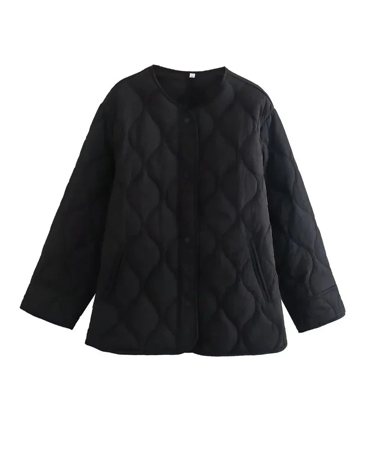 Women's Oversized Quilted Jacket | Button Up Collared Quilt Coat